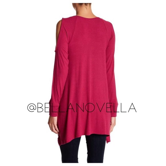 🔴 Ribbed Knit V-Neck Cold Shoulder Tunic NWOT XS/2 - Picture 2 of 3